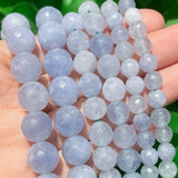 Natural Stone Faceted Beads Aquamarines Chalcedony Diy Bracelet 15''