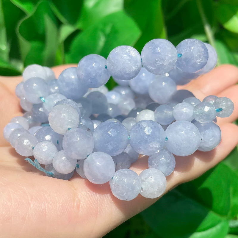 Natural Stone Faceted Beads Aquamarines Chalcedony Diy Bracelet 15''