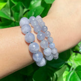 Natural Stone Faceted Beads Aquamarines Chalcedony Diy Bracelet 15''
