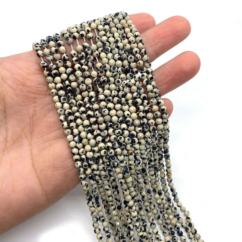 Natural Stone Faceted Beads Dalmatian Stone Charm Bracelet