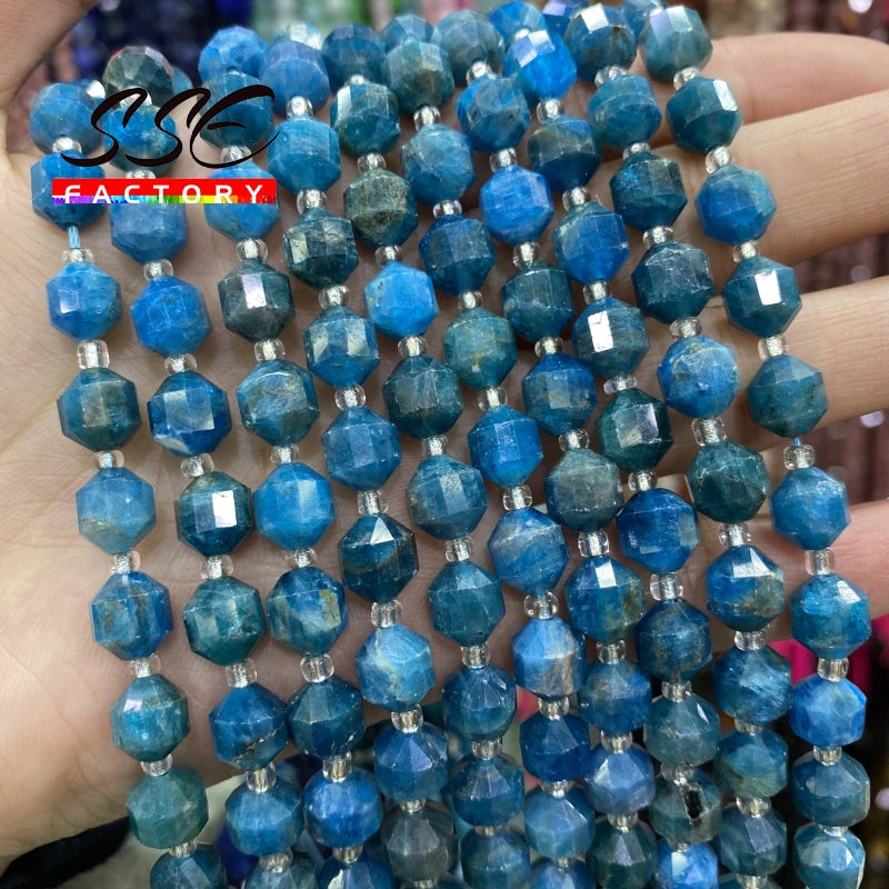 Natural Stone Faceted Apatite Spacer Charm Beads 8mm