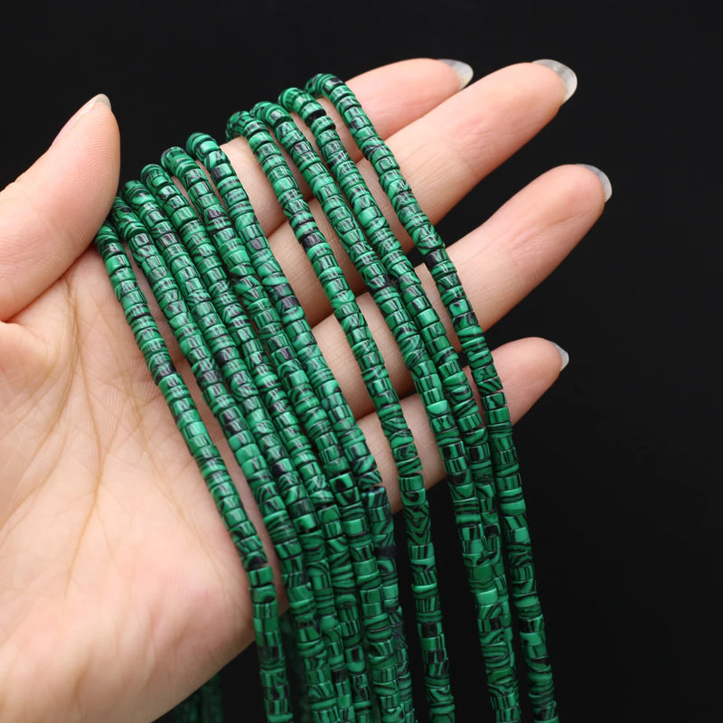 Malachite Faceted Cylindrical Beaded Necklace Crafts Jewelry 2x4mm