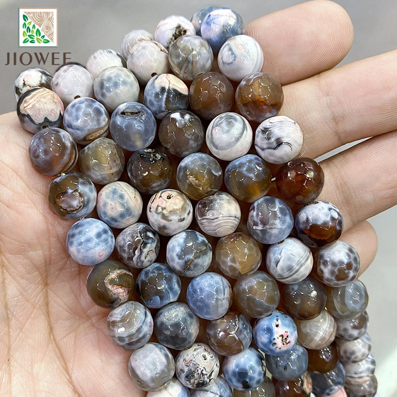 10mm Natural Stone Frost Brown Fire Dragon Veins Agates Bead Bracelet Earrings
