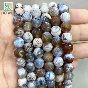 10mm Natural Stone Frost Brown Fire Dragon Veins Agates Bead Bracelet Earrings