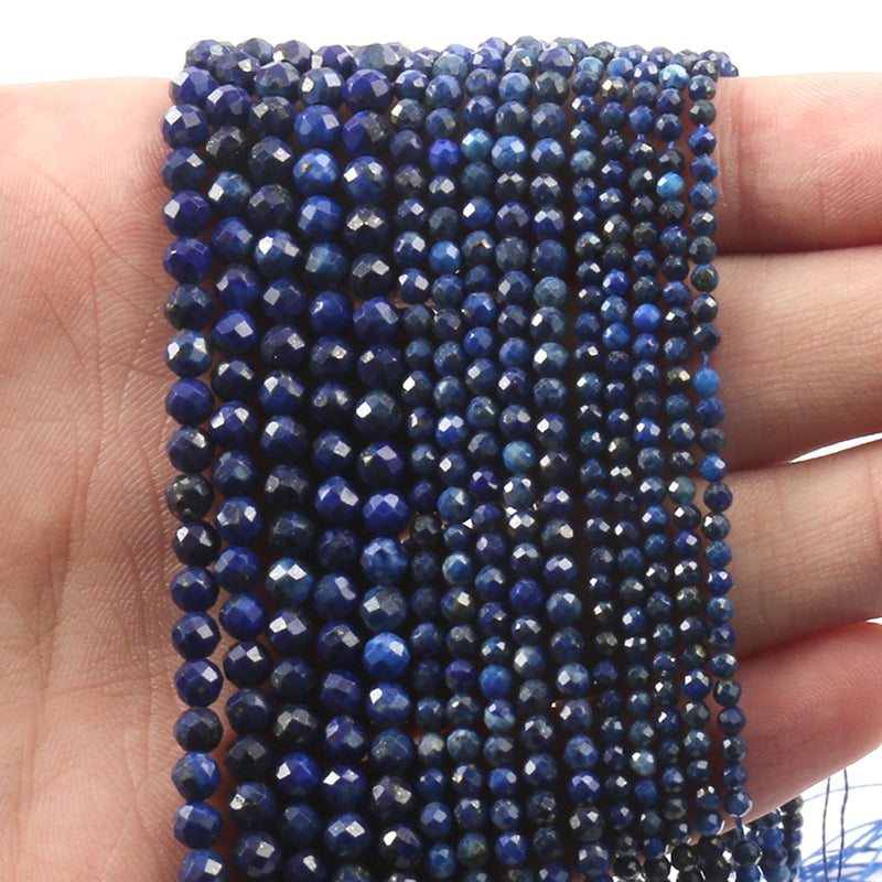 Faceted Lapis Lazuli Seed Round Beads 2-4mm 15''