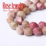 Natural Stone Faceted Rhodonite Round Beads 15 Inches Strand