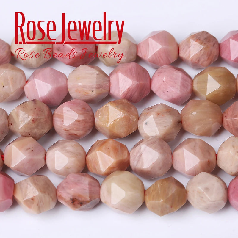 Natural Stone Faceted Rhodonite Round Beads 15 Inches Strand