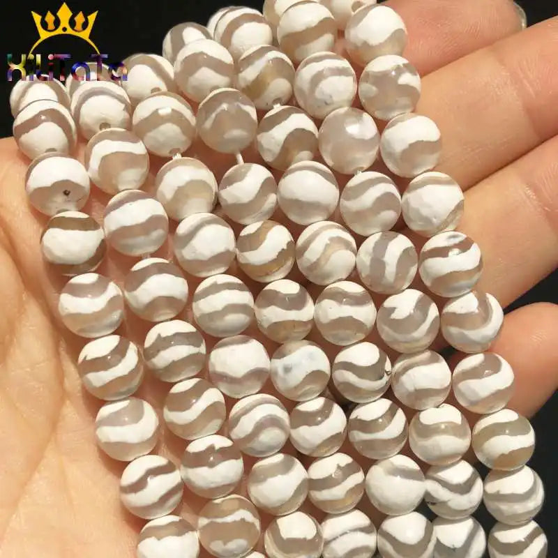 Faceted Water Wave Agates Round Beads 15''Strand 8/10mm