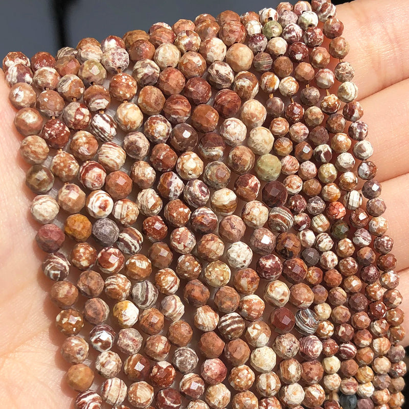 Natural Stone Faceted Wooden Jaspers Spacer Beads 2-4mm