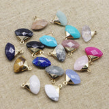 Natural Stone Fan-Shaped Pendants Quartz Labradorite Amethyst Charms