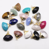 Natural Stone Fan-Shaped Pendants Quartz Labradorite Amethyst Charms