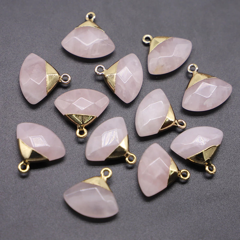 Natural Stone Fan-Shaped Pendants Quartz Labradorite Amethyst Charms
