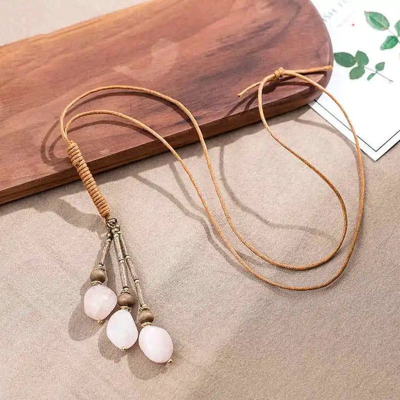 Natural Stone Necklace for Women Long Sweater Goth Chain Pendant