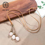 Natural Stone Necklace for Women Long Sweater Goth Chain Pendant