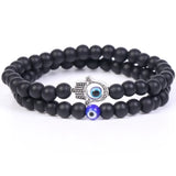 Natural Stone Fatima Hand Evil Eye Bracelet Set Agates Turquoises Beads Jewelry