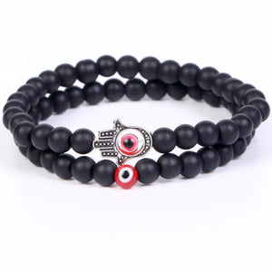 Natural Stone Fatima Hand Evil Eye Bracelet Set Agates Turquoises Beads Jewelry