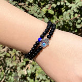 Natural Stone Fatima Hand Evil Eye Bracelet Set Agates Turquoises Beads Jewelry