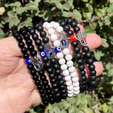 Natural Stone Fatima Hand Evil Eye Bracelet Set Agates Turquoises Beads Jewelry