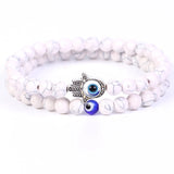 Natural Stone Fatima Hand Evil Eye Bracelet Set Agates Turquoises Beads Jewelry
