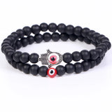 Natural Stone Fatima Hand Evil Eye Bracelet Set Agates Turquoises Beads Jewelry