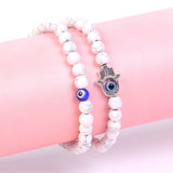 Natural Stone Fatima Hand Evil Eye Bracelet Set Agates Turquoises Beads Jewelry