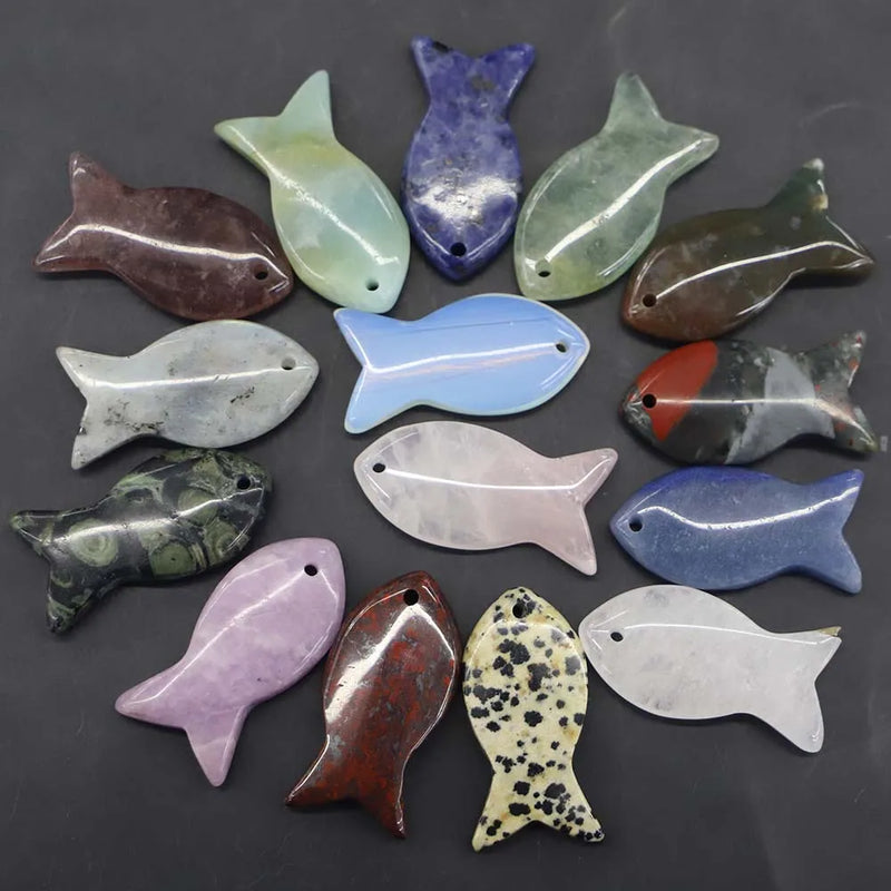 Fish Shape Pendant with Amazonite Fluorite Rhodonite Howlite Rose Quartz
