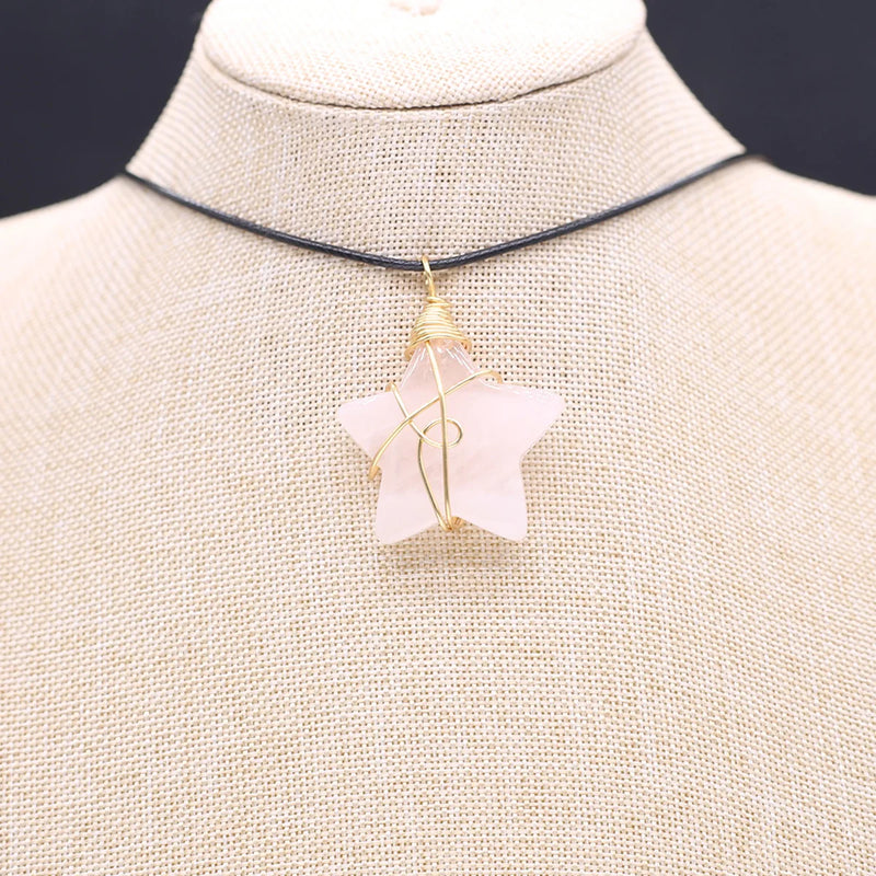 Green Aventurine Agates Rose Quartz Pendant Necklace for Women