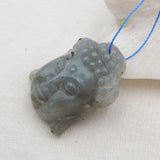 Labradorite Carved Buddha Head Pendant Bead 31x24x10mm