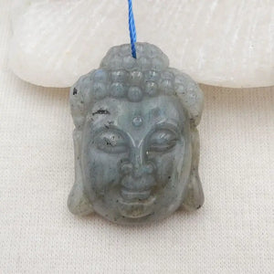 Labradorite Carved Buddha Head Pendant Bead 31x24x10mm