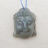 Labradorite Carved Buddha Head Pendant Bead 31x24x10mm