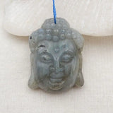 Labradorite Carved Buddha Head Pendant Bead 31x24x10mm
