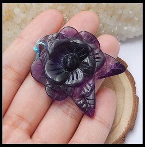 Natural Stone Flourite Carved Flower Necklace Pendant 39x35x9mm