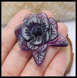 Natural Stone Flourite Carved Flower Necklace Pendant 39x35x9mm