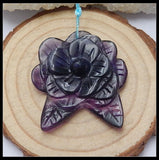 Natural Stone Flourite Carved Flower Necklace Pendant 39x35x9mm