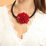 Ethnic Stone Flower Collar Necklace Suede Chain Short Necklace