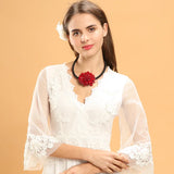 Ethnic Stone Flower Collar Necklace Suede Chain Short Necklace