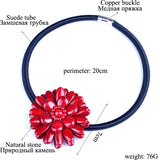 Ethnic Stone Flower Collar Necklace Suede Chain Short Necklace