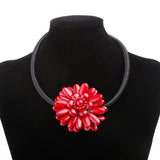 Ethnic Stone Flower Collar Necklace Suede Chain Short Necklace