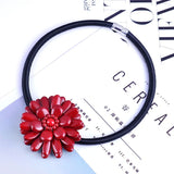 Ethnic Stone Flower Collar Necklace Suede Chain Short Necklace