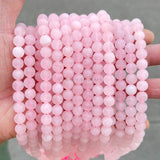 Frosted Pink Quartz Round Matte Beads for DIY Bracelet