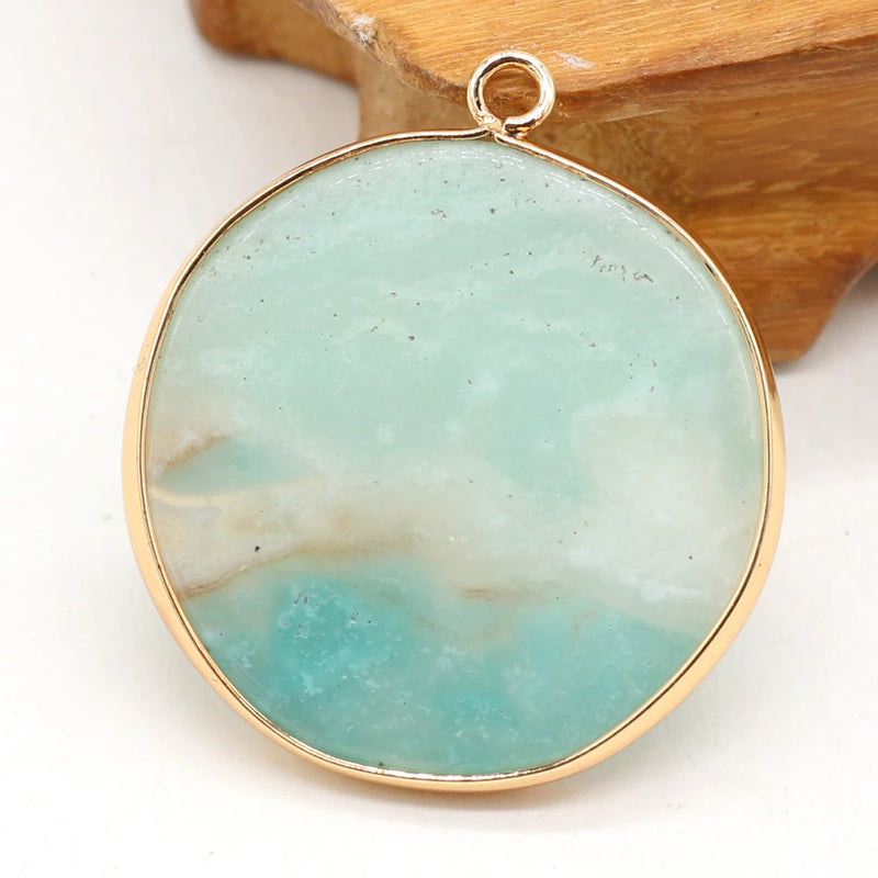 Natural Amazonite Round Pendant for DIY Necklace and Earrings