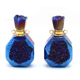 Natural Stone Gem Plated Perfume Oil Bottle Pendant 20x35mm