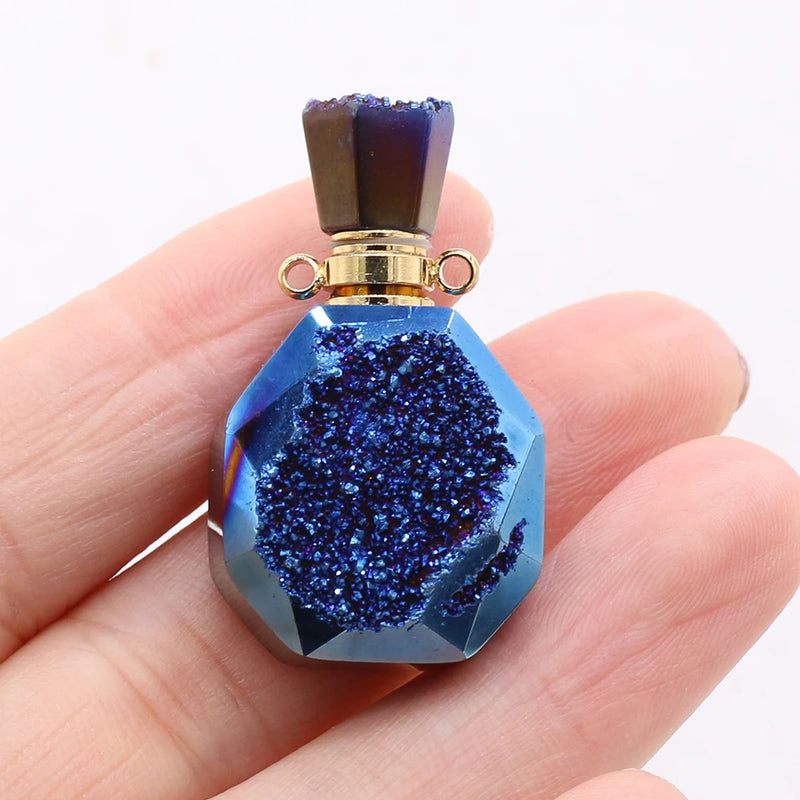 Natural Stone Gem Plated Perfume Oil Bottle Pendant 20x35mm