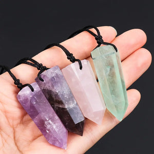 Clear Quartz Bullet Pendant Necklace Fluorite Stone Amulet