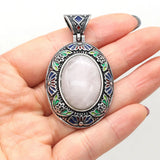 Gem Cloisonne Egg Pendant Quartz Amethyst Turquoise DIY Necklace
