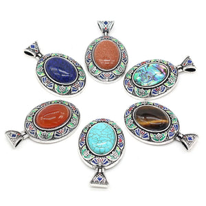 Gem Cloisonne Egg Pendant Quartz Amethyst Turquoise DIY Necklace