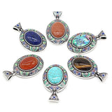 Gem Cloisonne Egg Pendant Quartz Amethyst Turquoise DIY Necklace