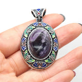 Gem Cloisonne Egg Pendant Quartz Amethyst Turquoise DIY Necklace