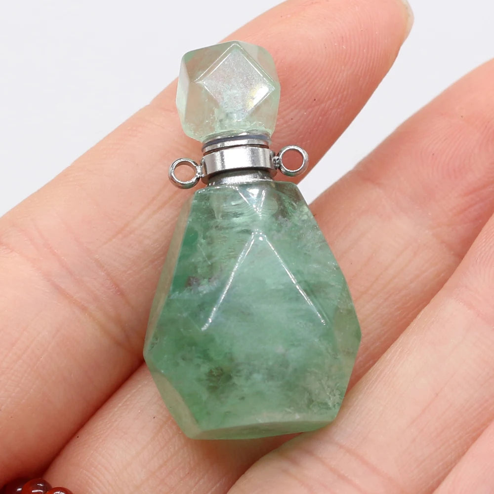 Natural Stone Gem Quartz Perfume Bottle Pendant Necklace Accessory