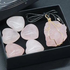 Rose Quartz Love Heart Ornament Silk Necklace Craft